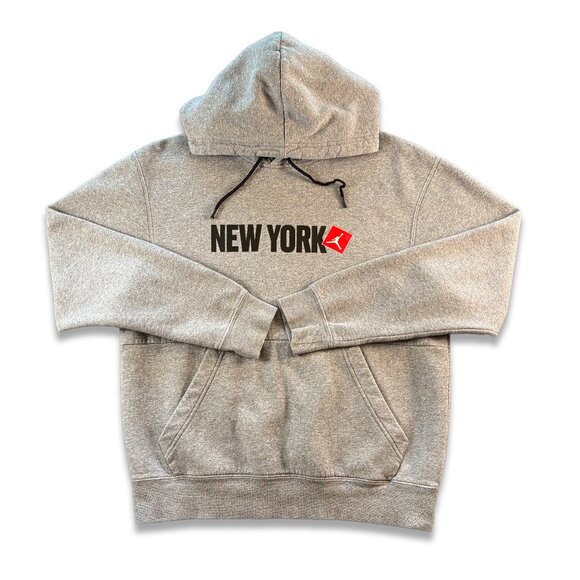 Air Jordan New York Basketball Gray Drawstring Pullover Hoodie Men's Small - Picture 1 of 9